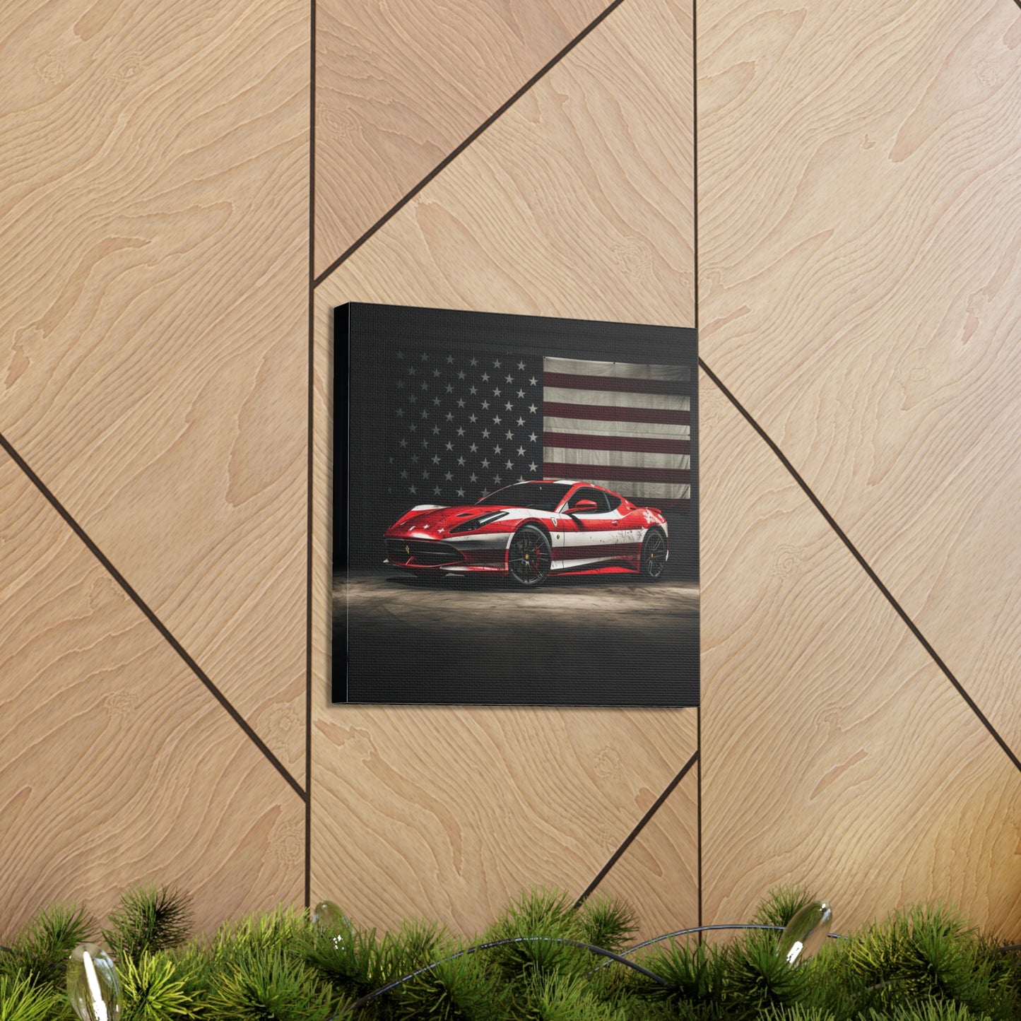 Canvas Gallery Wraps American Flag Background Ferrari 1