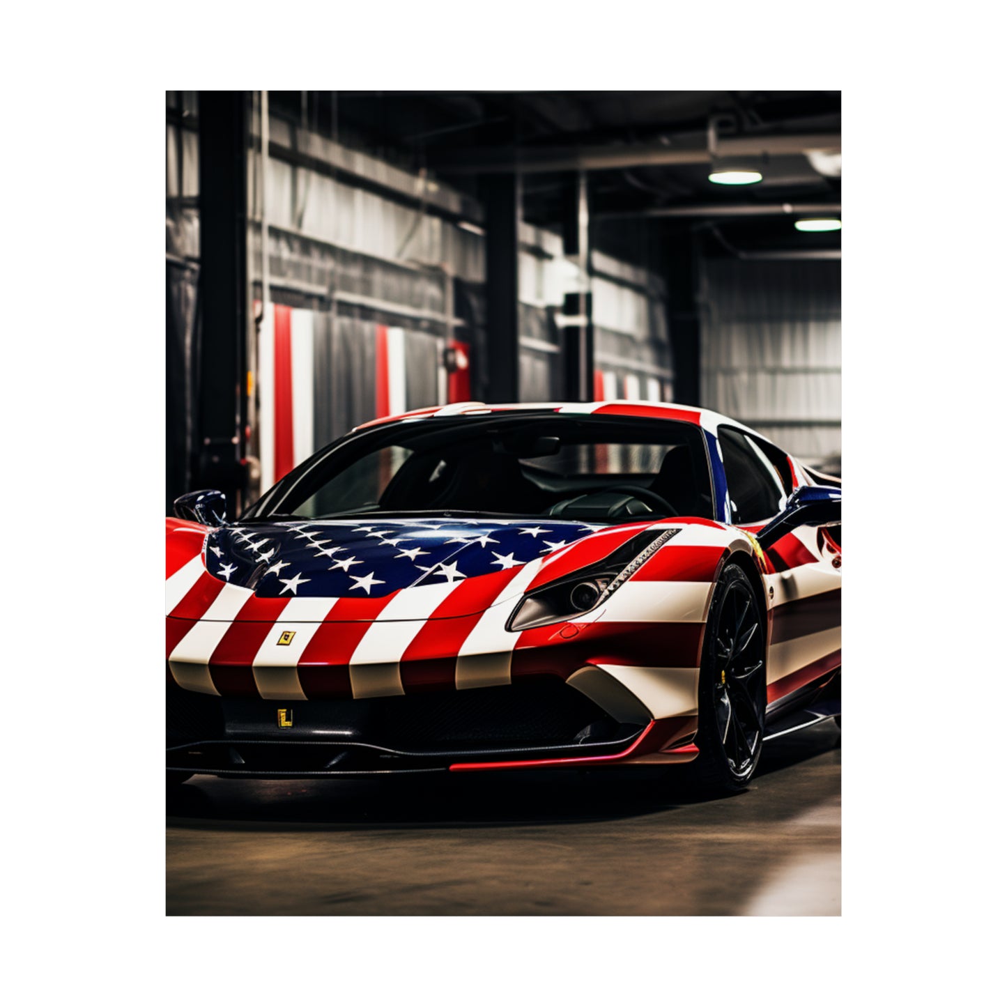 Premium Matte Vertical Posters American Flag Farrari 3