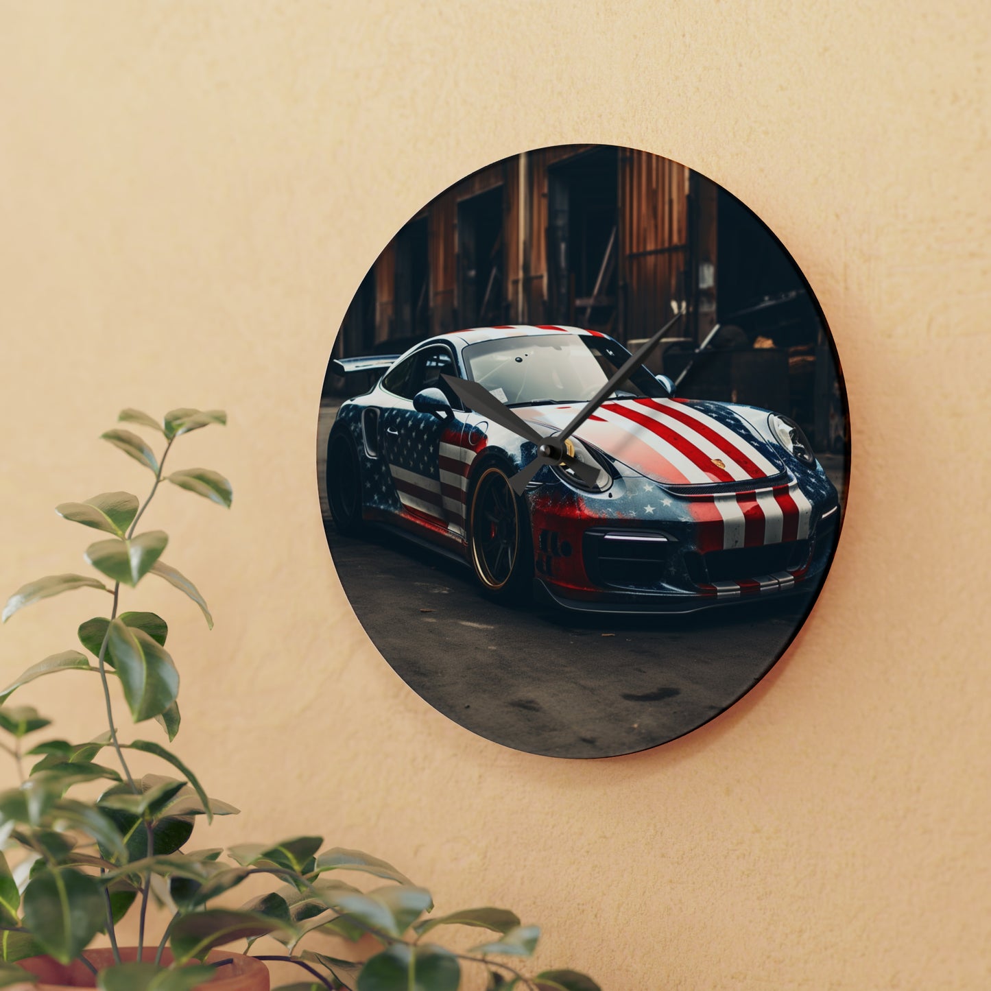 Acrylic Wall Clock American Flag Porsche 3