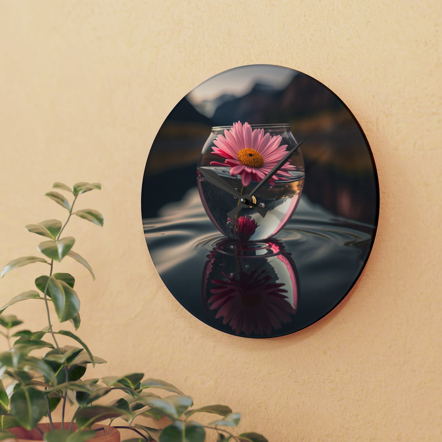 Acrylic Wall Clock Daisy in a vase 2