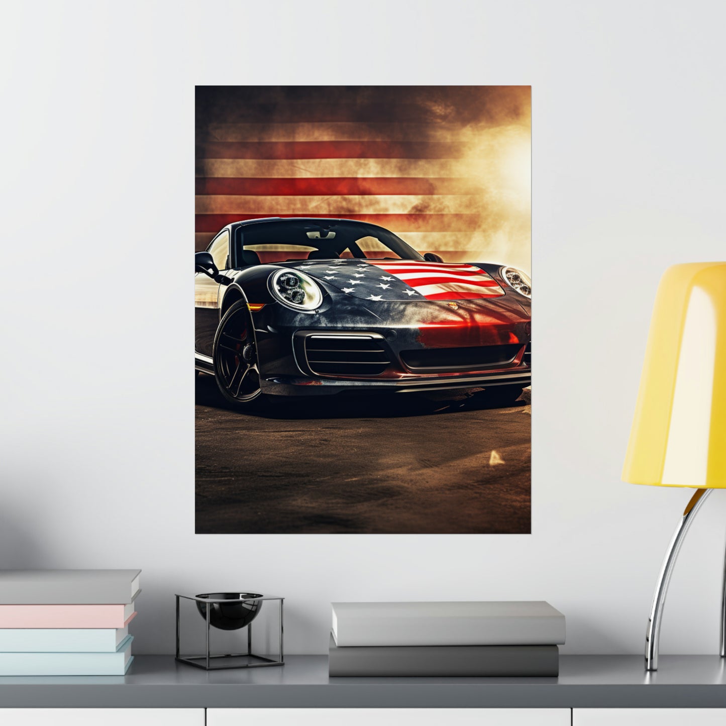 Premium Matte Vertical Posters Abstract American Flag Background Porsche 1