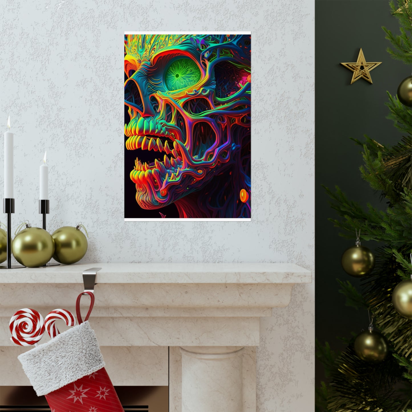 Premium Matte Vertical Posters Florescent Skull Death 1