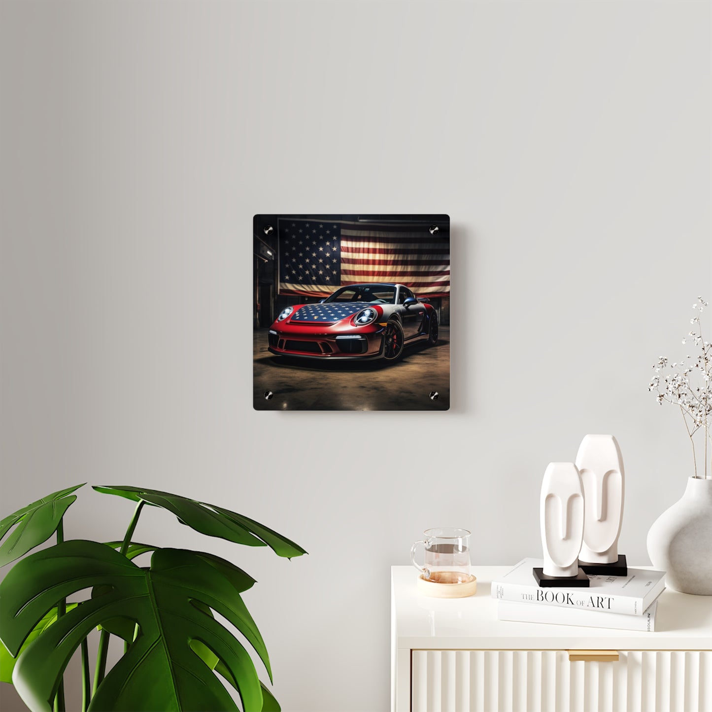 Acrylic Wall Art Panels American Flag Background Porsche 1