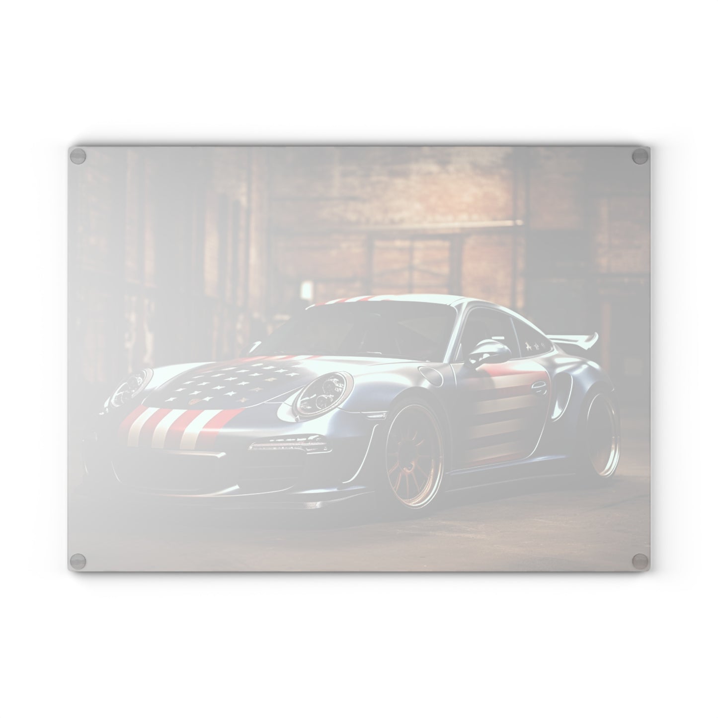 Glass Cutting Board American Flag Porsche 1