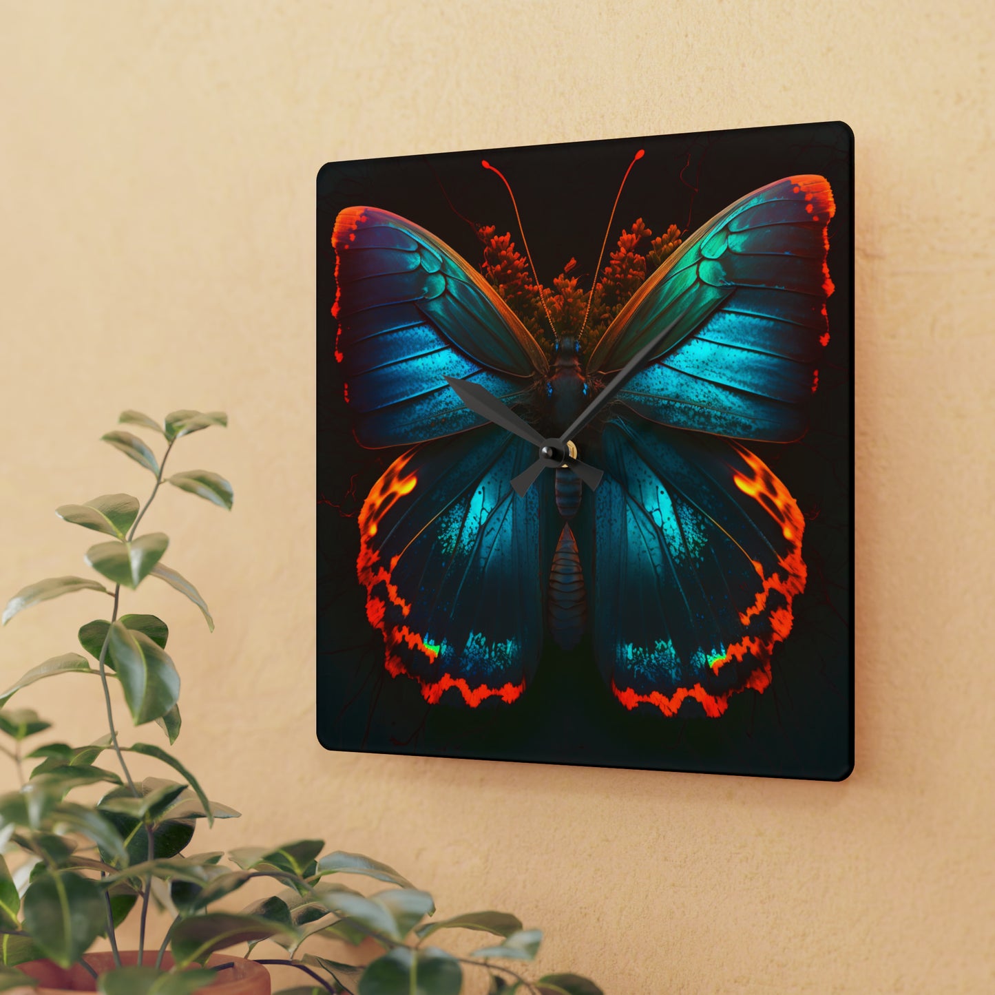 Acrylic Wall Clock Neon Butterfly Flair 3