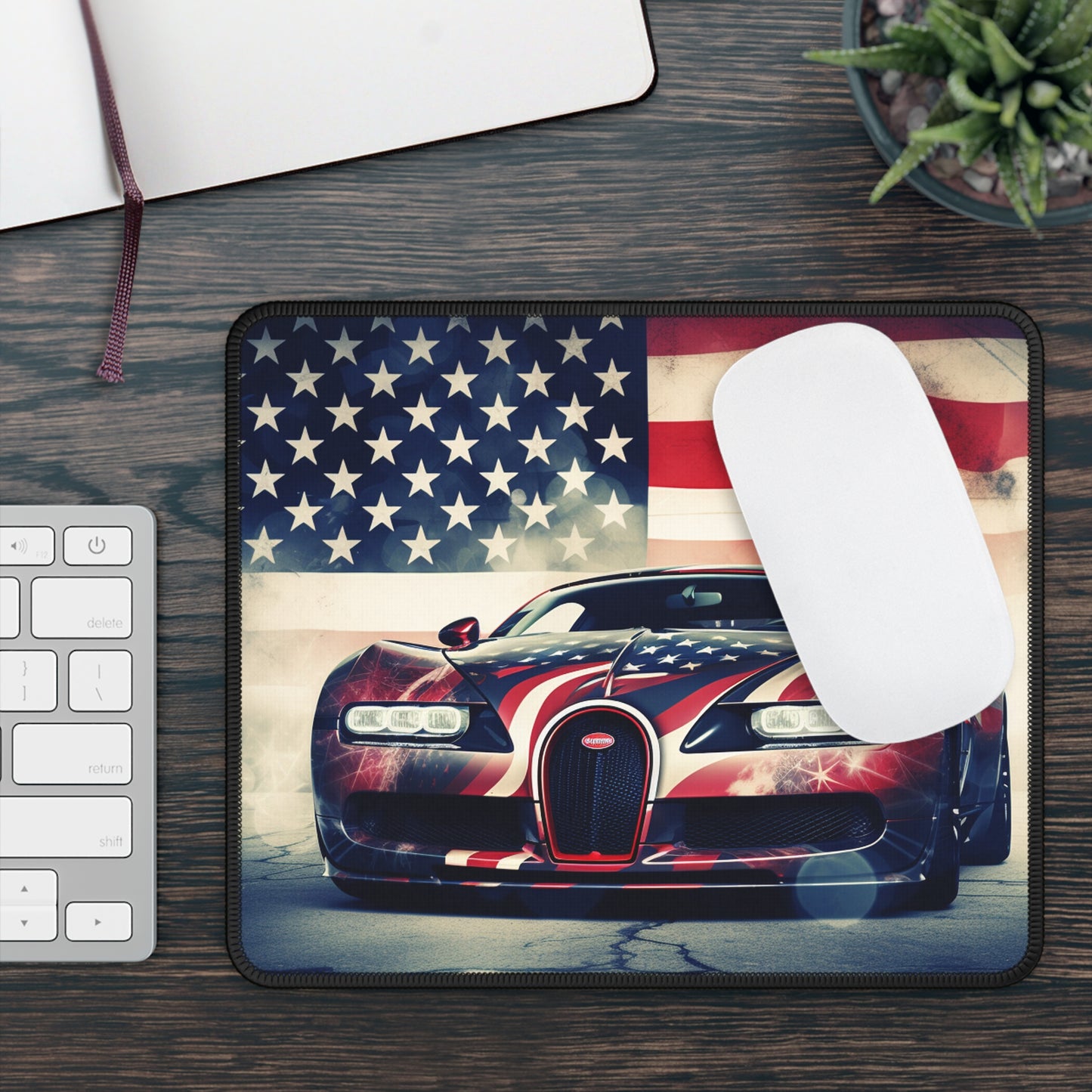 Gaming Mouse Pad  Abstract American Flag Background Bugatti 1