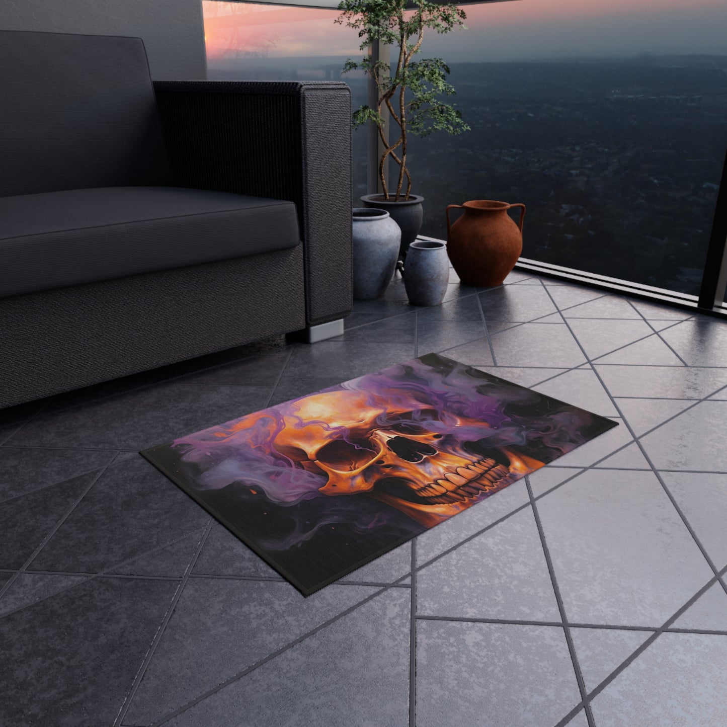 Outdoor Rug  Skull Flames 4