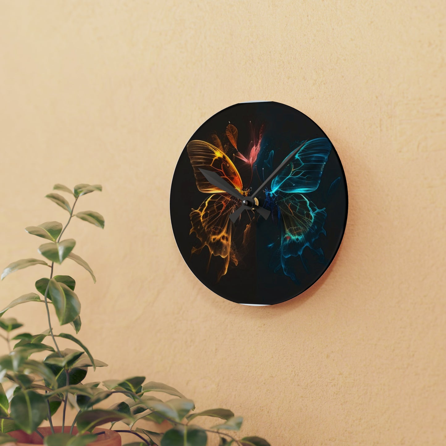 Acrylic Wall Clock Kiss Neon Butterfly 4