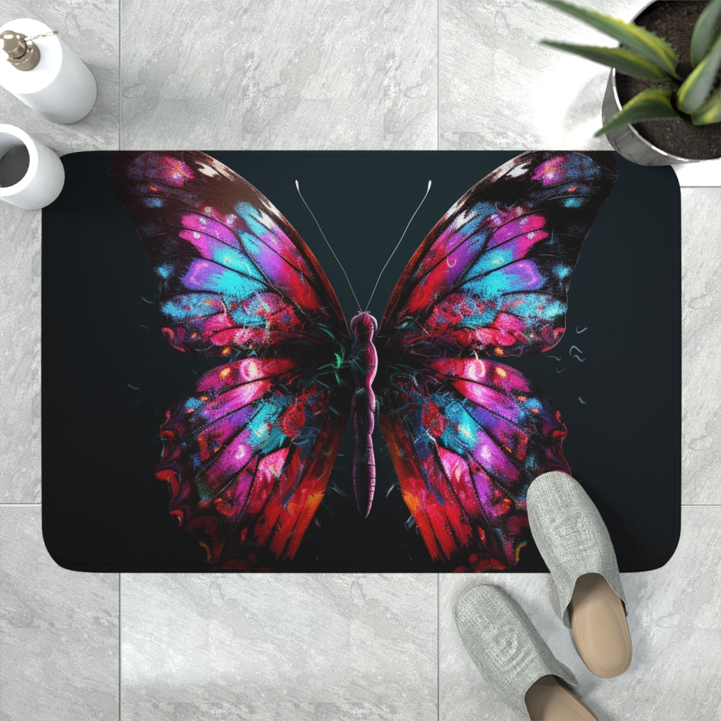 Memory Foam Bath Mat Hyper Colorful Butterfly Macro 3