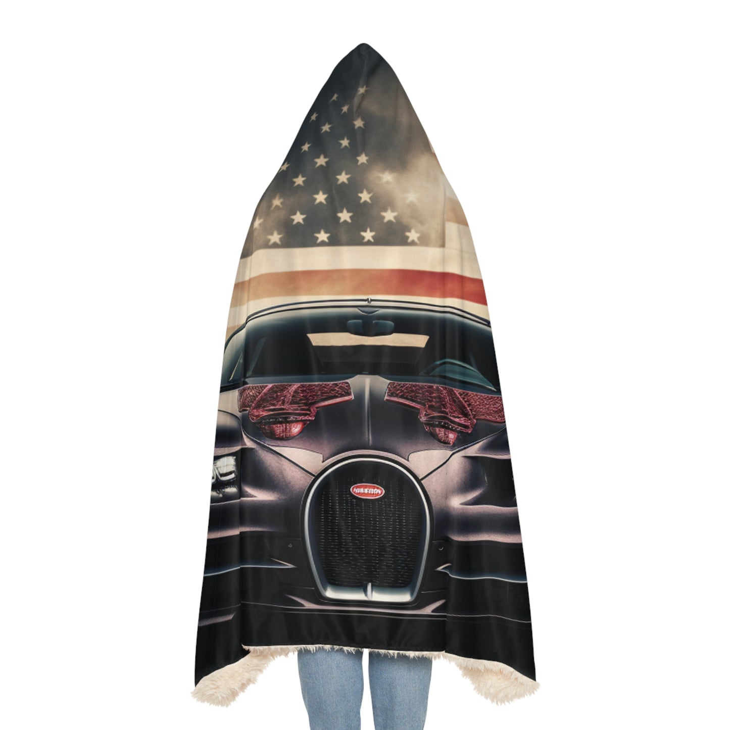 Snuggle Hooded Blanket American Flag Background Bugatti 2