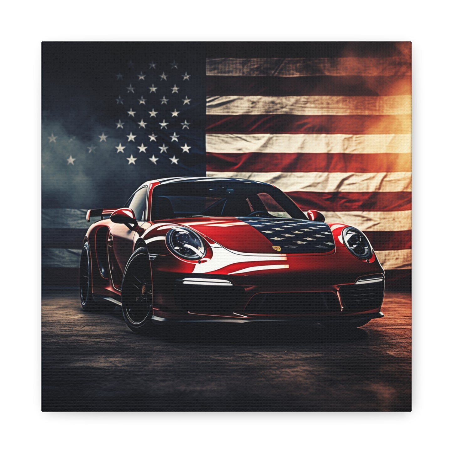 Canvas Gallery Wraps American Flag Background Porsche 2