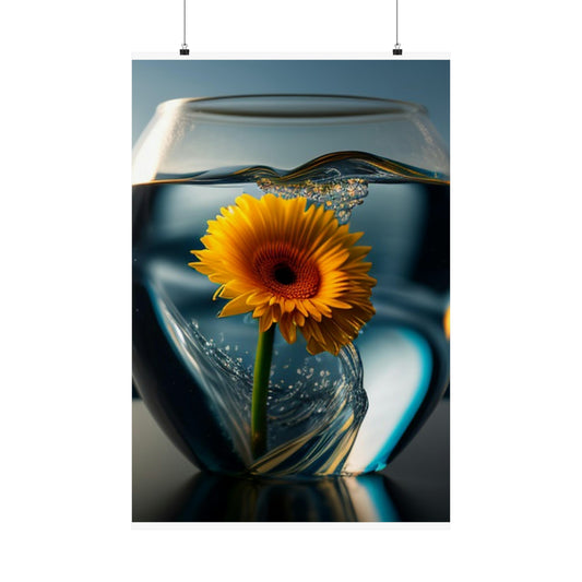 Premium Matte Vertical Posters yello Gerbera glass 3