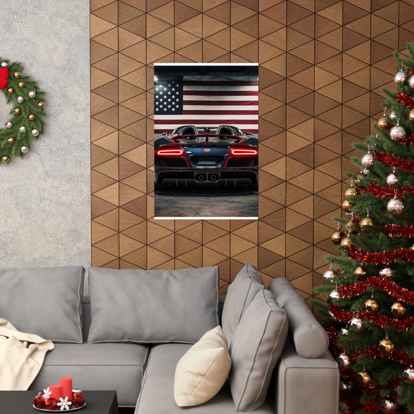 Premium Matte Vertical Posters American Flag Background Bugatti 4