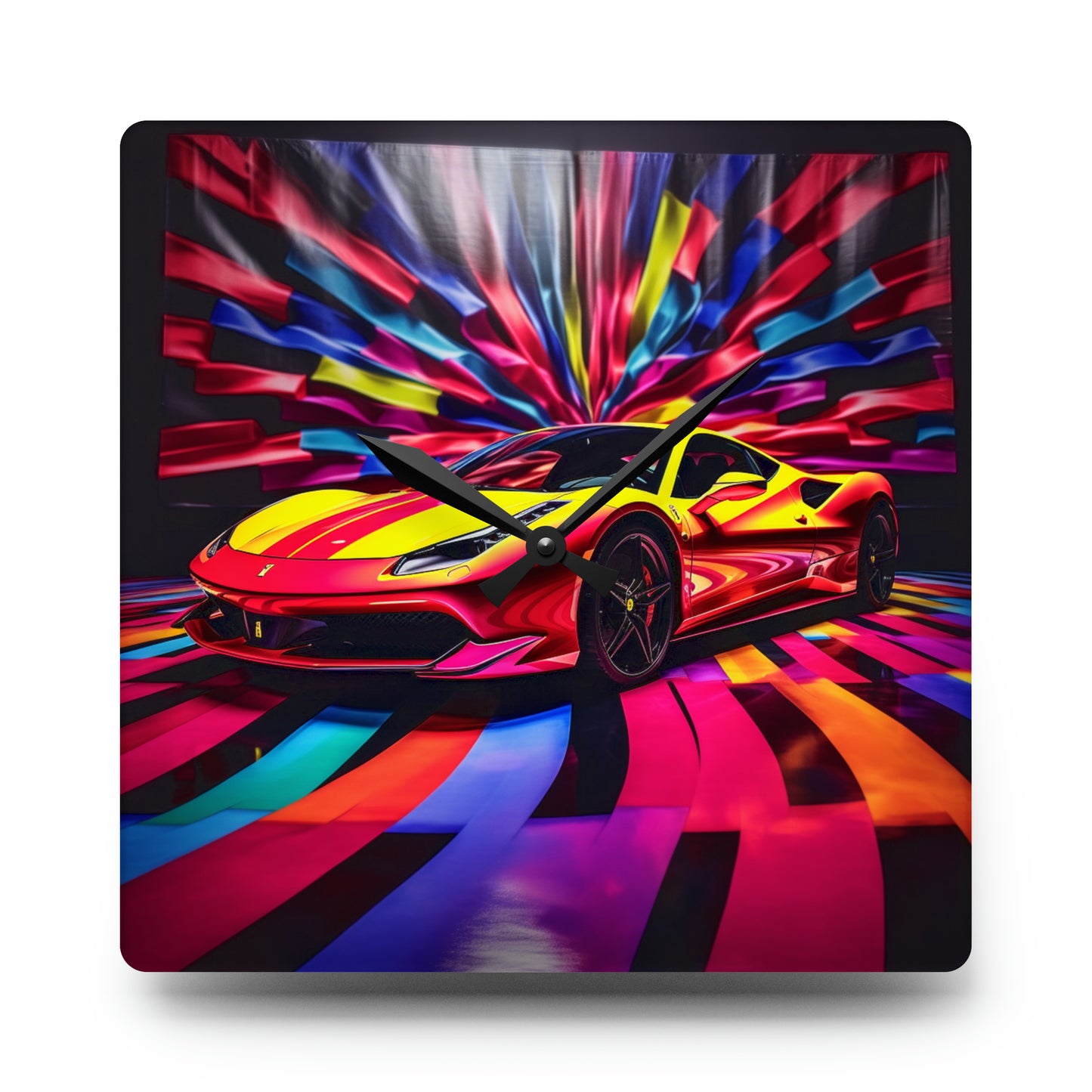 Acrylic Wall Clock Macro Flag Ferrari 3