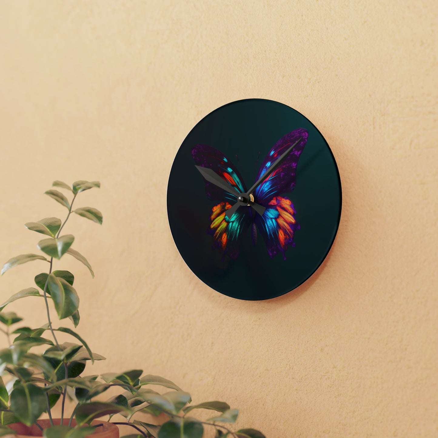 Acrylic Wall Clock Hyper Colorful Butterfly Purple 1