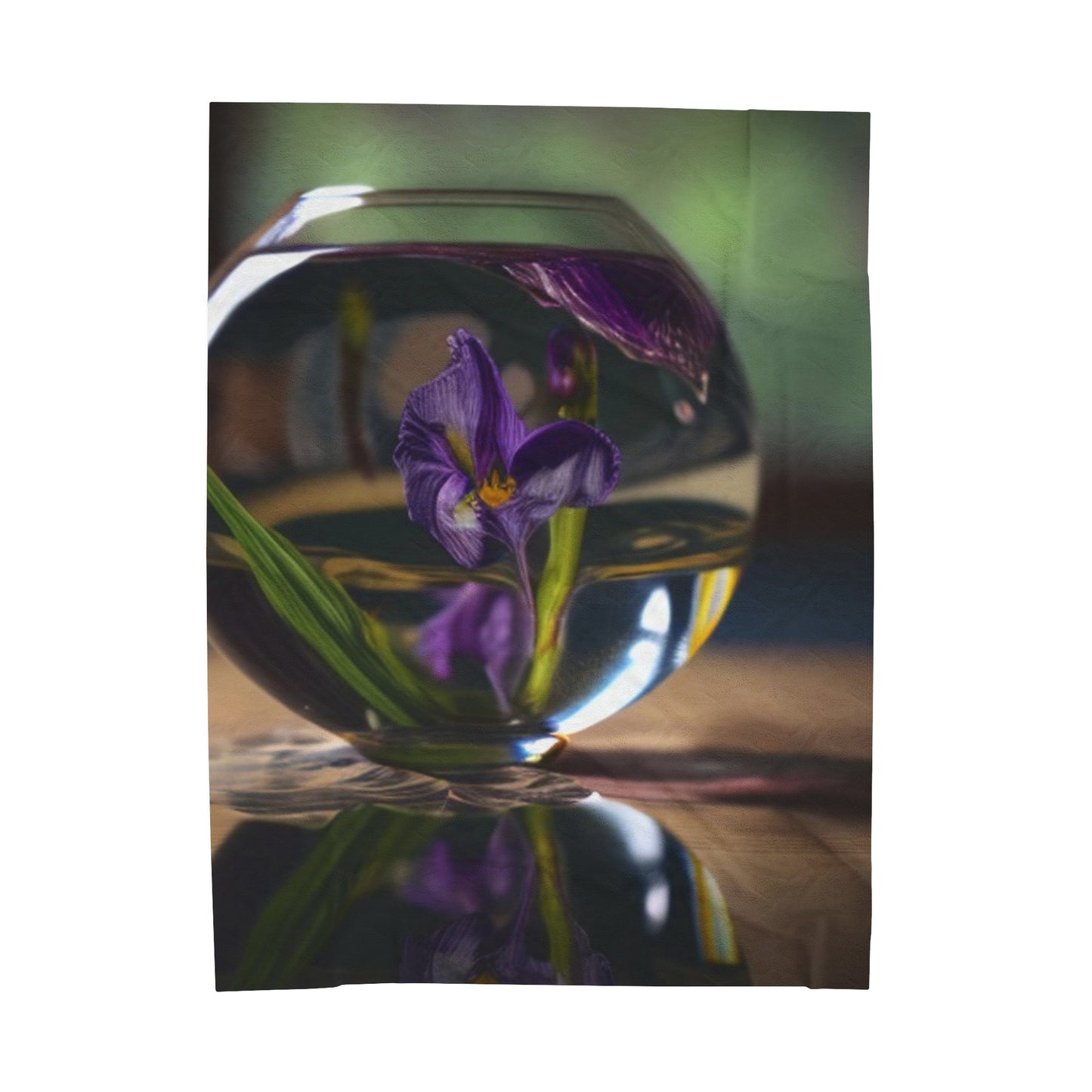 Velveteen Plush Blanket Purple Iris in a vase 1