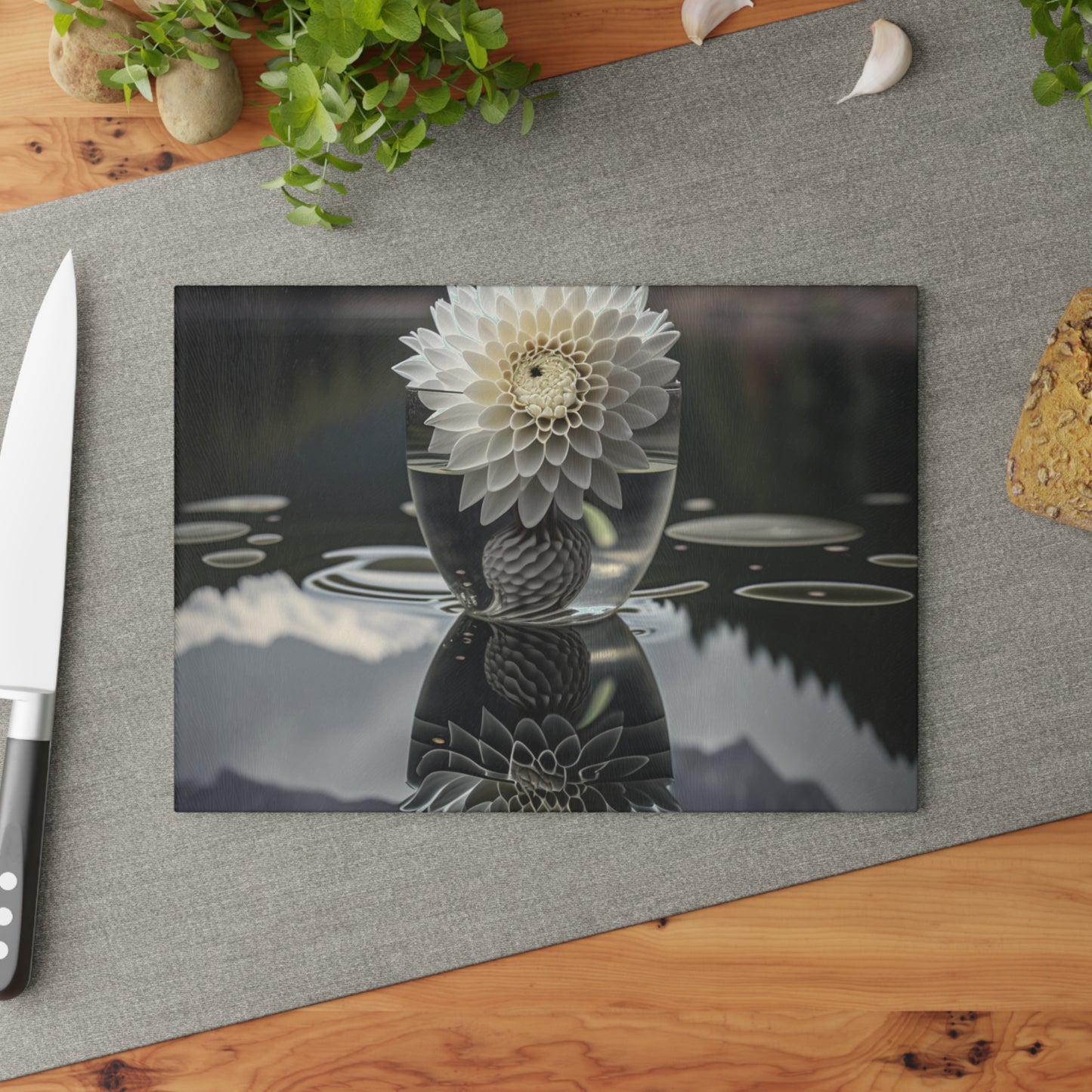 Glass Cutting Board White Dahlia 3