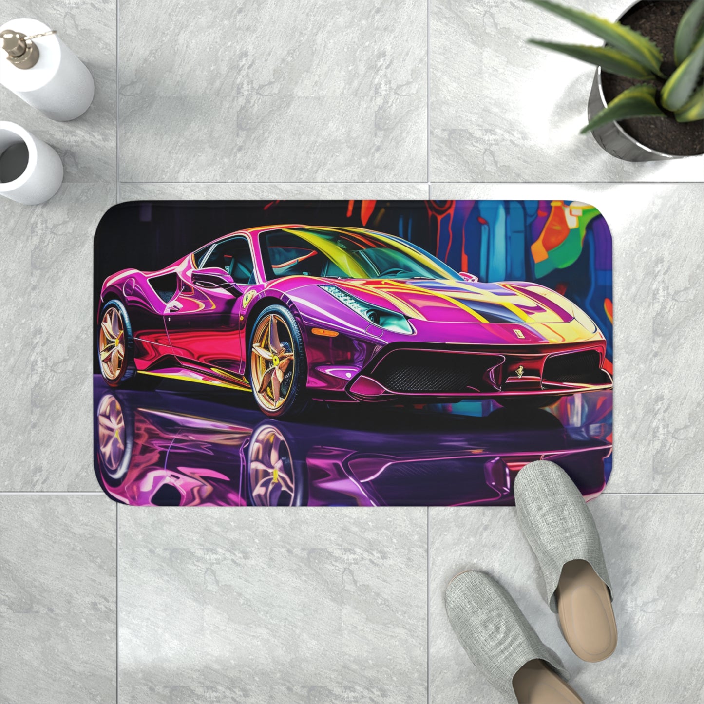 Memory Foam Bath Mat Pink Macro Ferrari 2