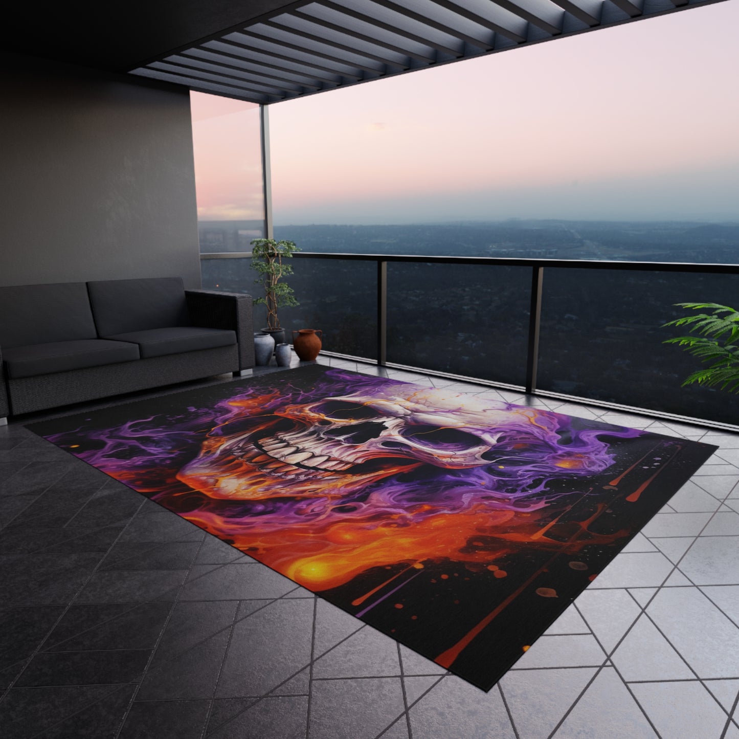 Outdoor Rug  Skull Flames 2