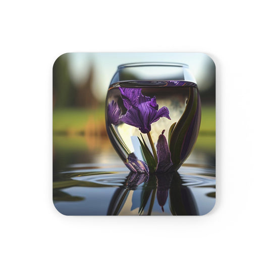 Corkwood Coaster Set Purple Iris in a vase 3