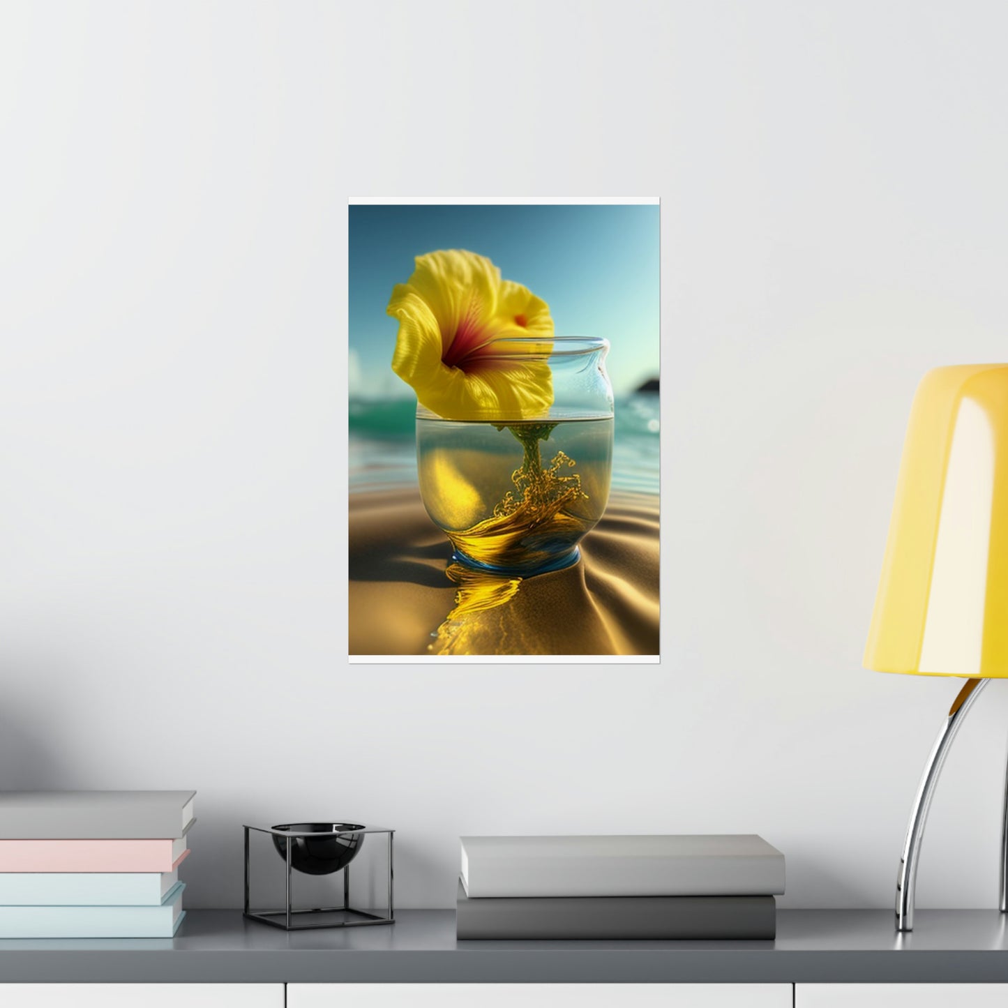 Premium Matte Vertical Posters Yellow Hibiscus glass 1