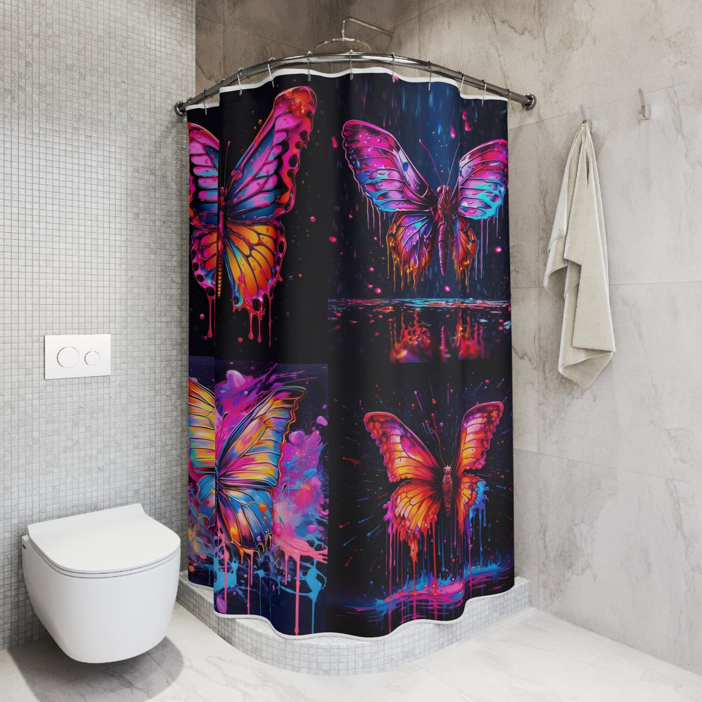 Polyester Shower Curtain Pink Butterfly Flair 5