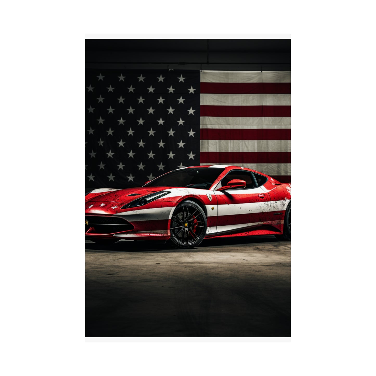 Premium Matte Vertical Posters American Flag Background Ferrari 1