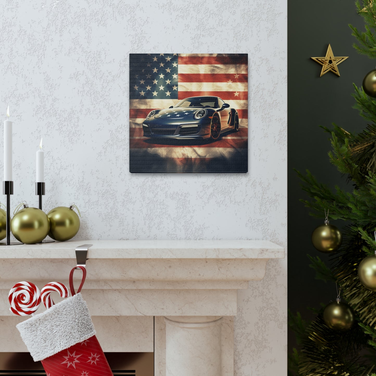 Canvas Gallery Wraps Abstract American Flag Background Porsche 3