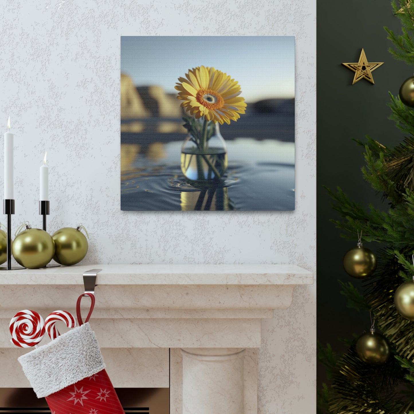 Canvas Gallery Wraps yello Gerbera glass 4