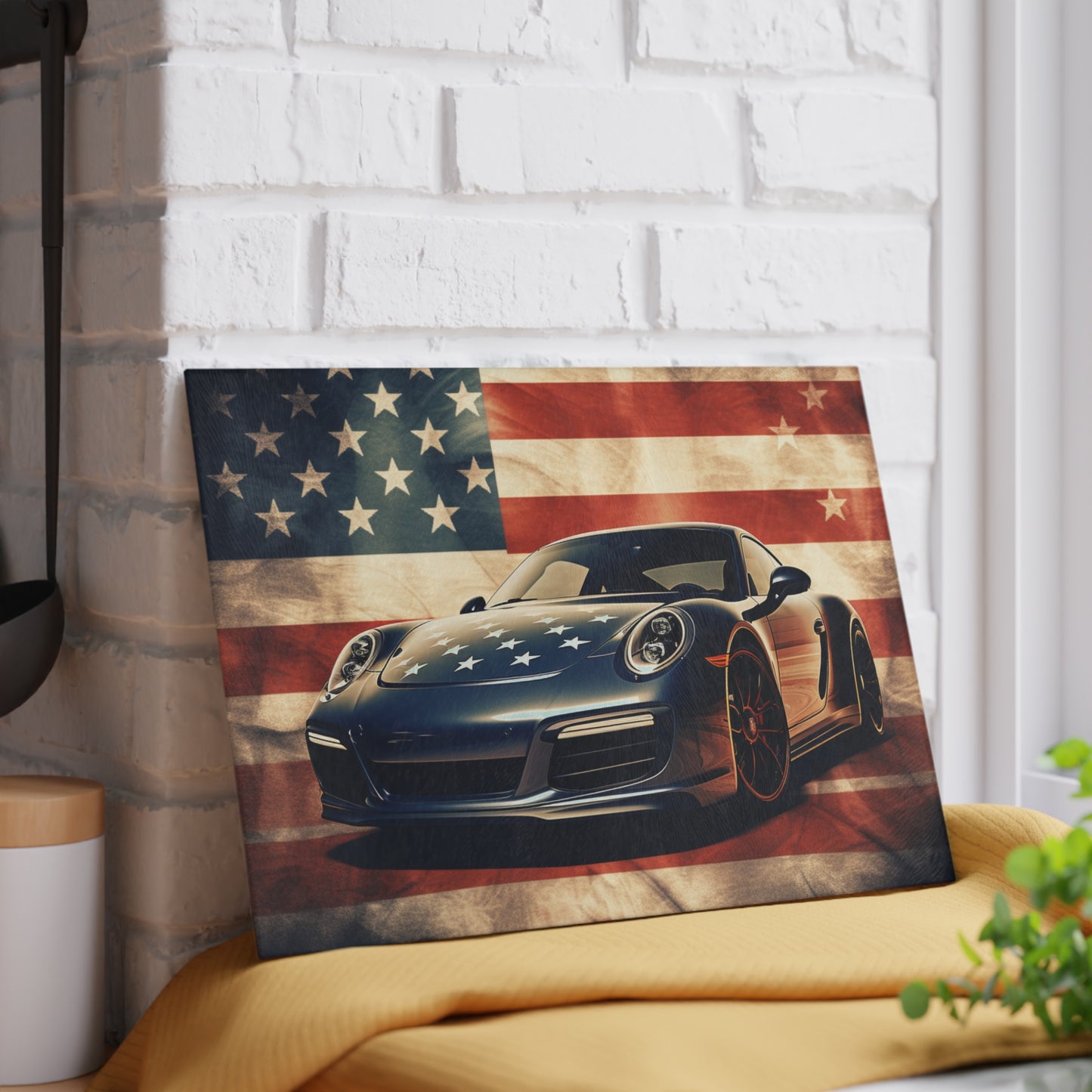 Glass Cutting Board Abstract American Flag Background Porsche 3