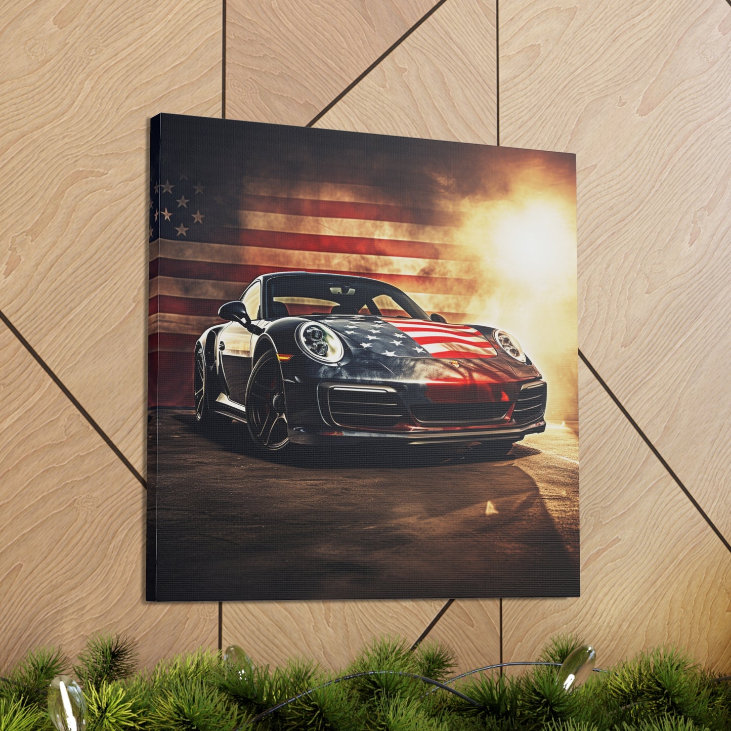 Canvas Gallery Wraps Abstract American Flag Background Porsche 1