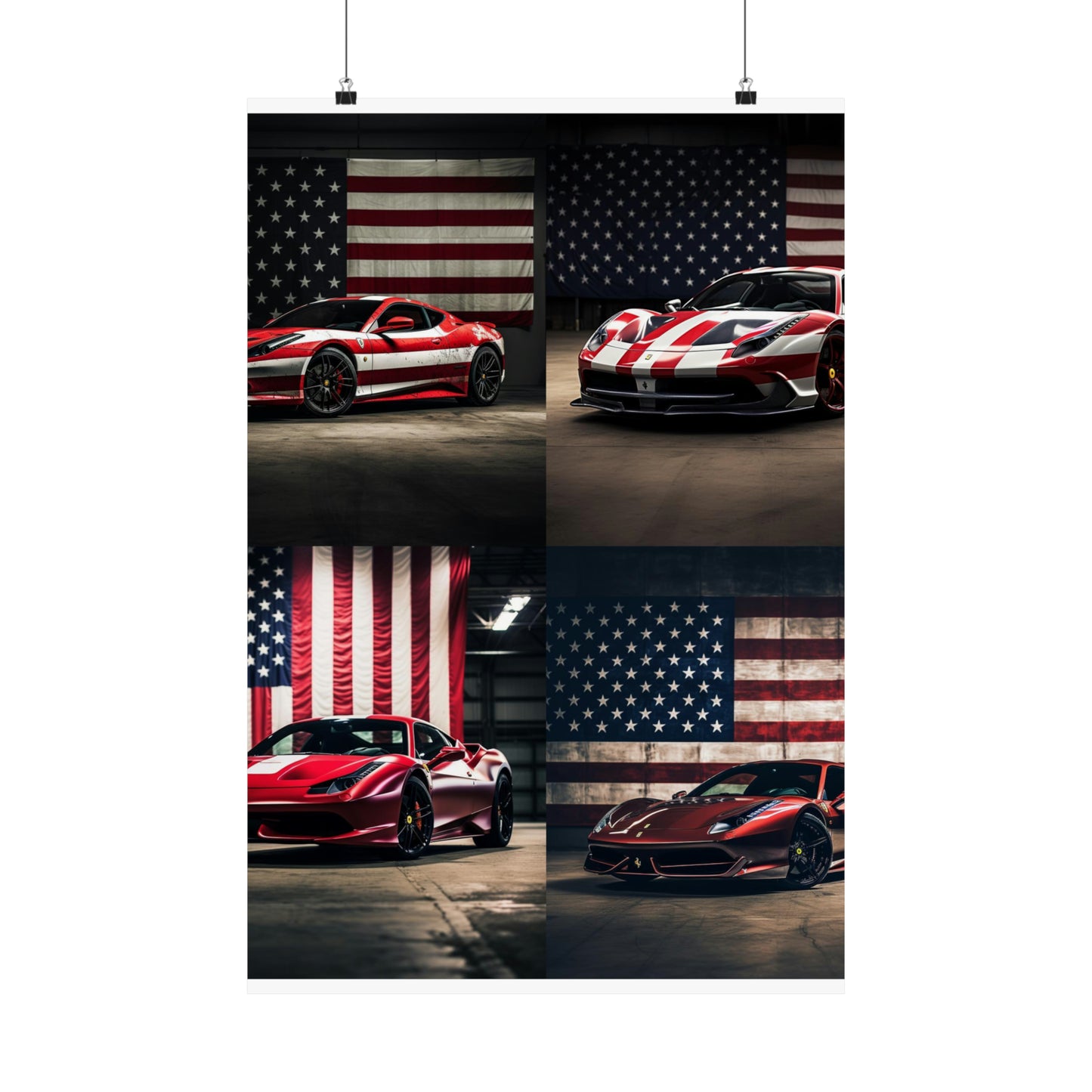 Premium Matte Vertical Posters American Flag Background Ferrari 5