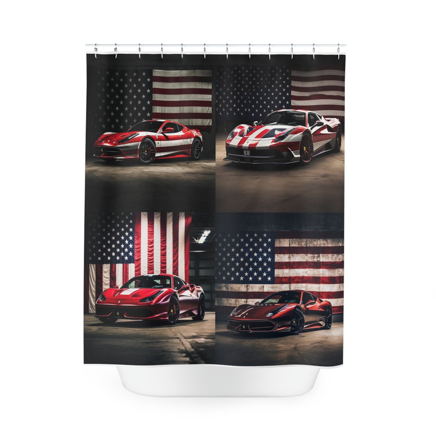 Polyester Shower Curtain American Flag Background Ferrari 5