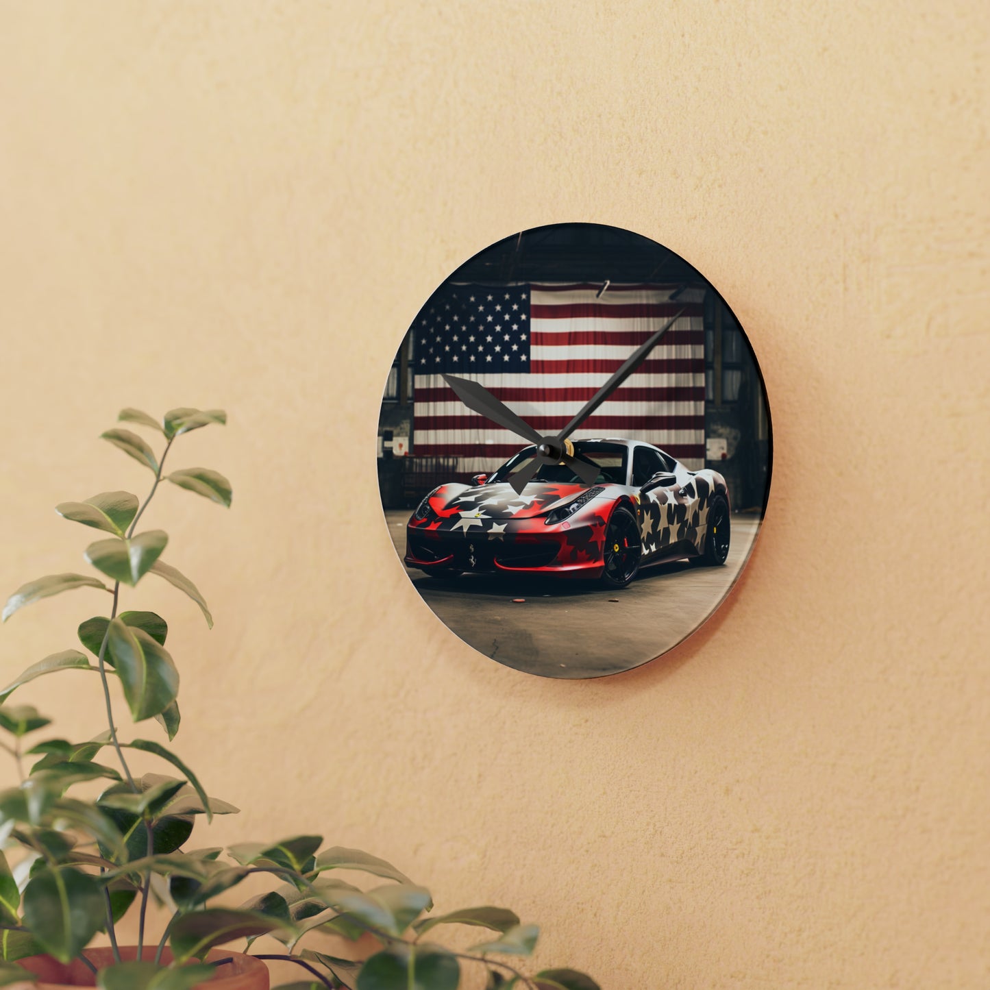 Acrylic Wall Clock American Flag Farrari 1