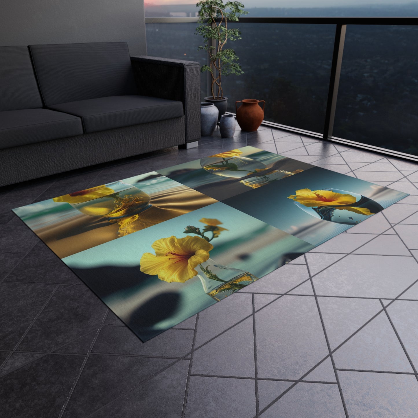 Outdoor Rug  Yellow Hibiscus glass 5