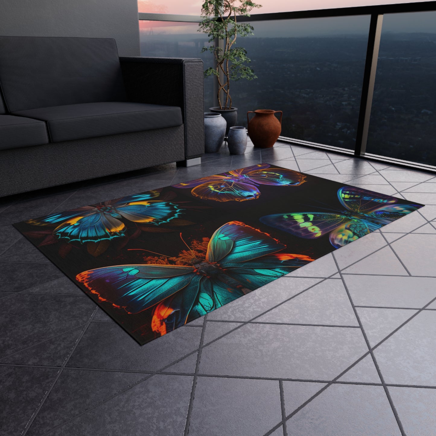 Outdoor Rug  Neon Butterfly Flair 5