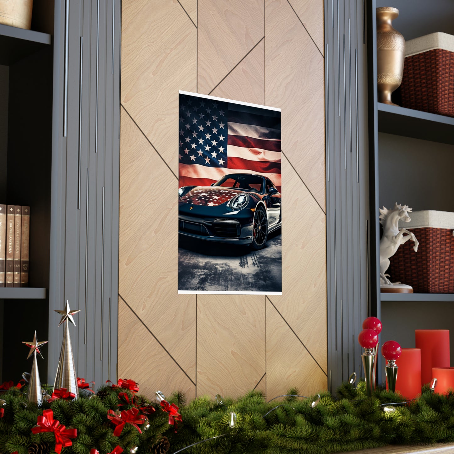 Premium Matte Vertical Posters Abstract American Flag Background Porsche 2