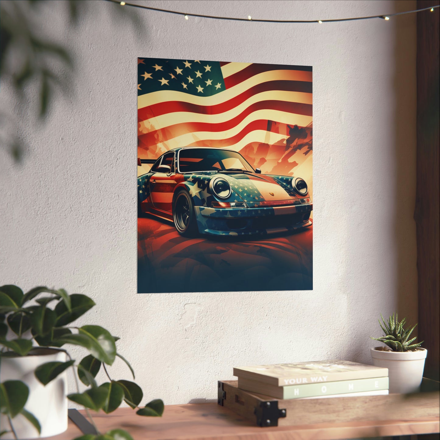 Premium Matte Vertical Posters Abstract American Flag Background Porsche 4