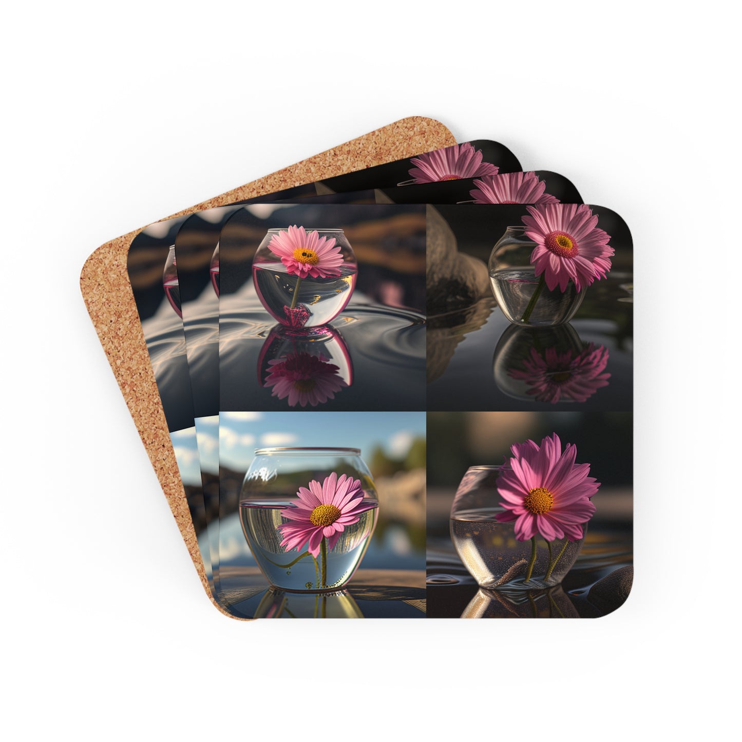 Corkwood Coaster Set Pink Daisy 5