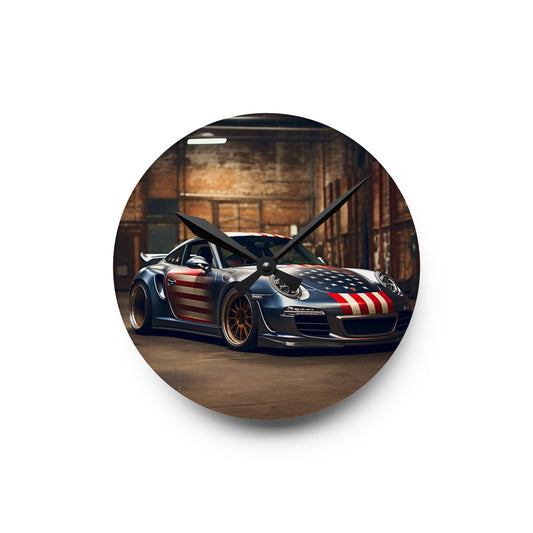 Acrylic Wall Clock American Flag Porsche 1