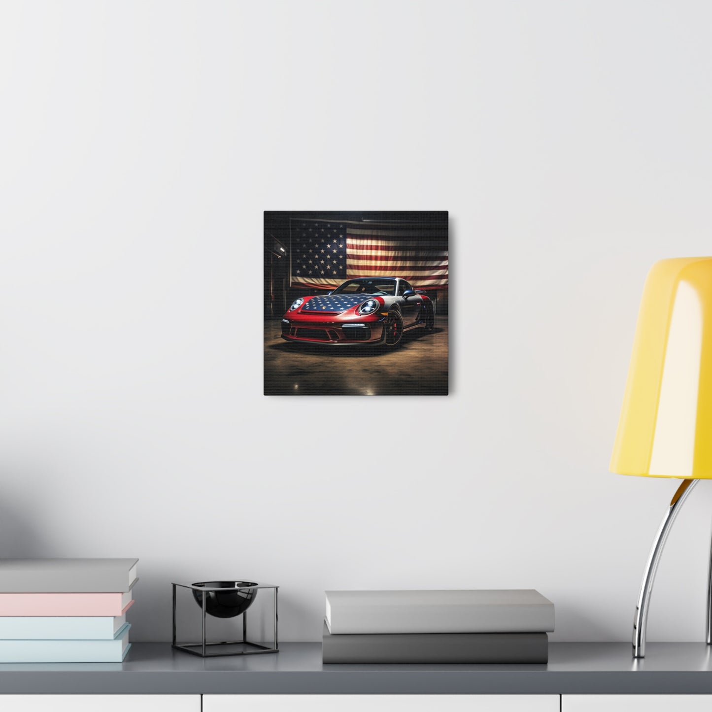 Canvas Gallery Wraps American Flag Background Porsche 1