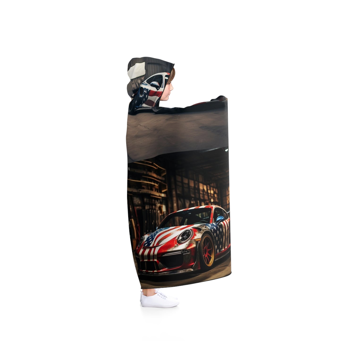 Hooded Blanket American Flag Porsche 5