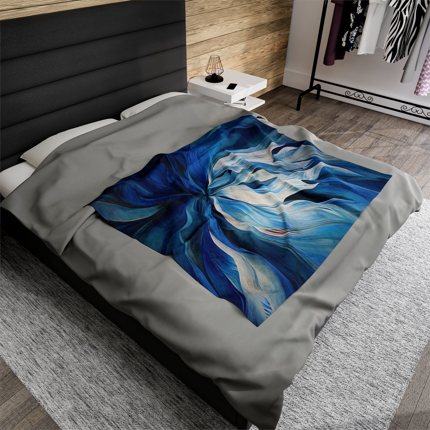 Velveteen Plush Blanket Blue Tluip Abstract 1