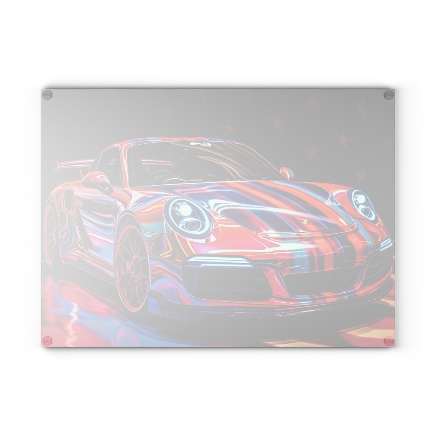 Glass Cutting Board American Flag Colored Porsche 3