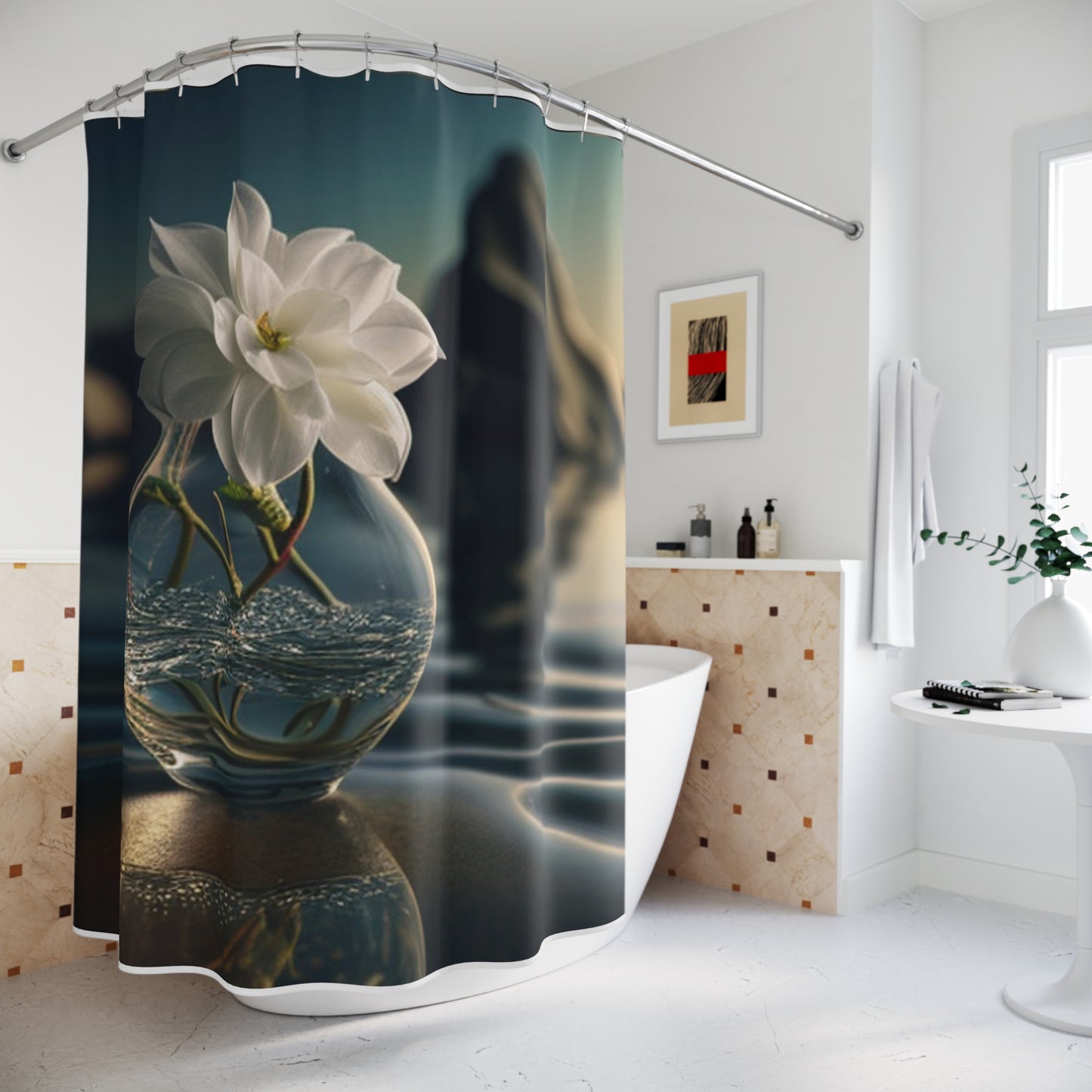 Polyester Shower Curtain Jasmine glass vase 4