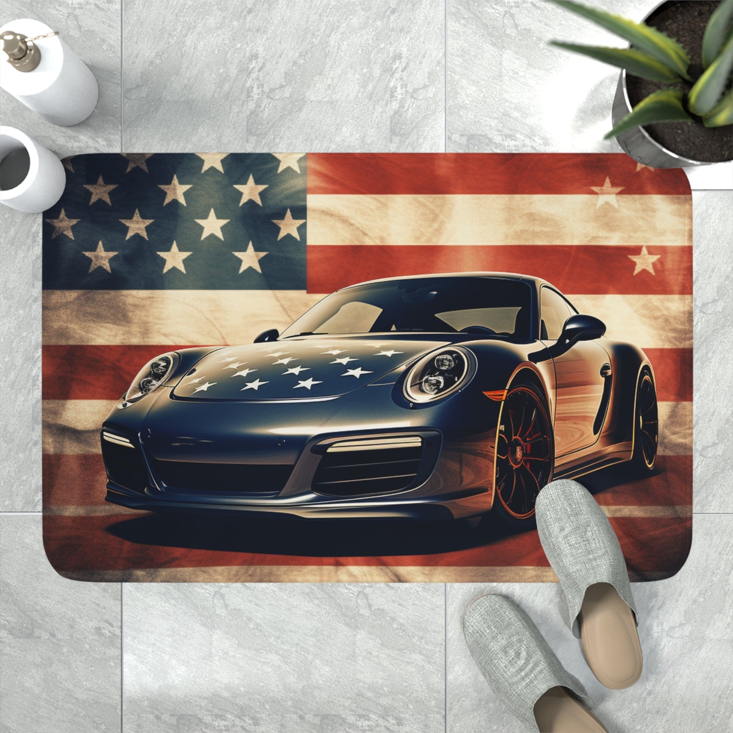 Memory Foam Bath Mat Abstract American Flag Background Porsche 3