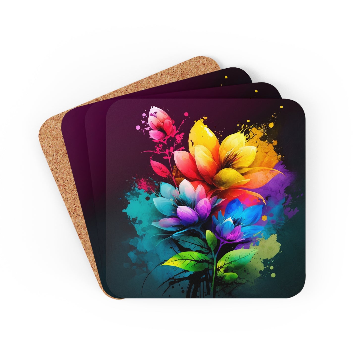 Corkwood Coaster Set Bright Spring Flowers 3