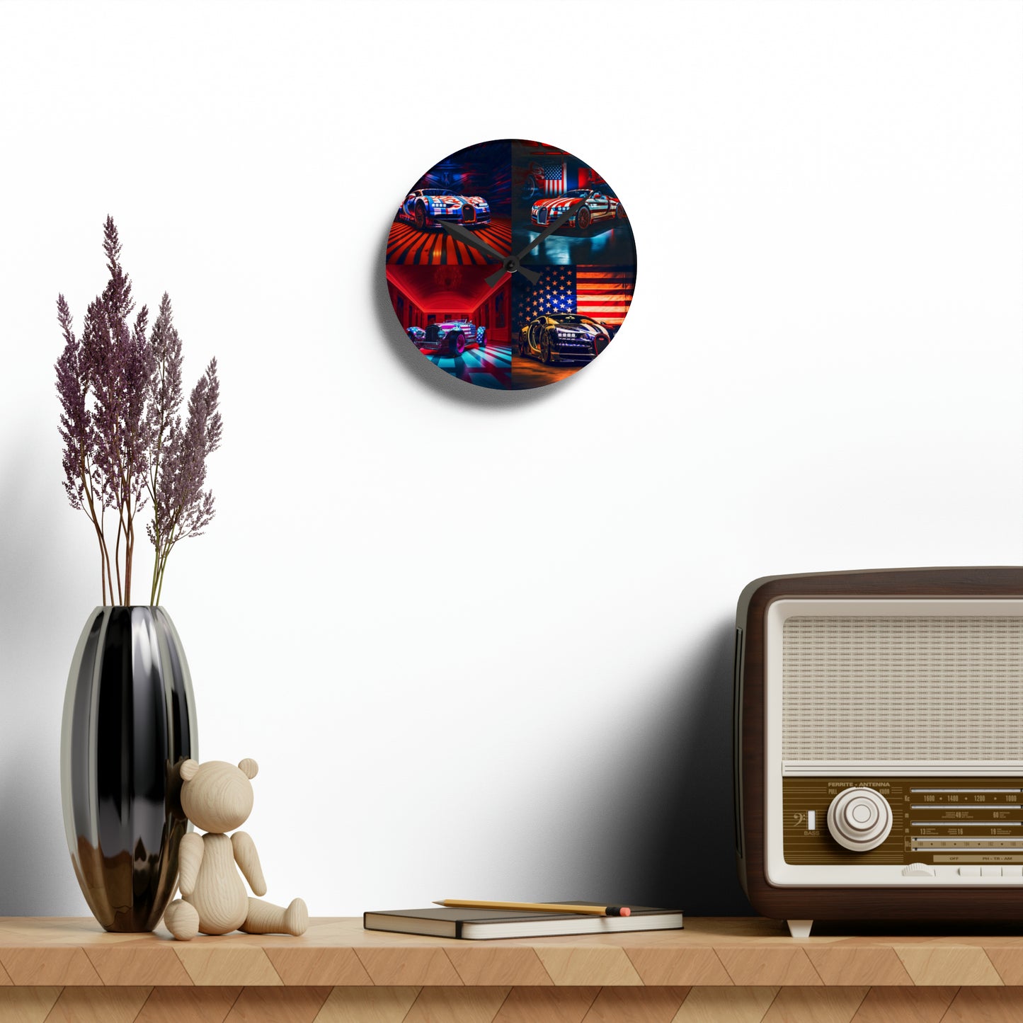 Acrylic Wall Clock Macro Bugatti American Flag 5