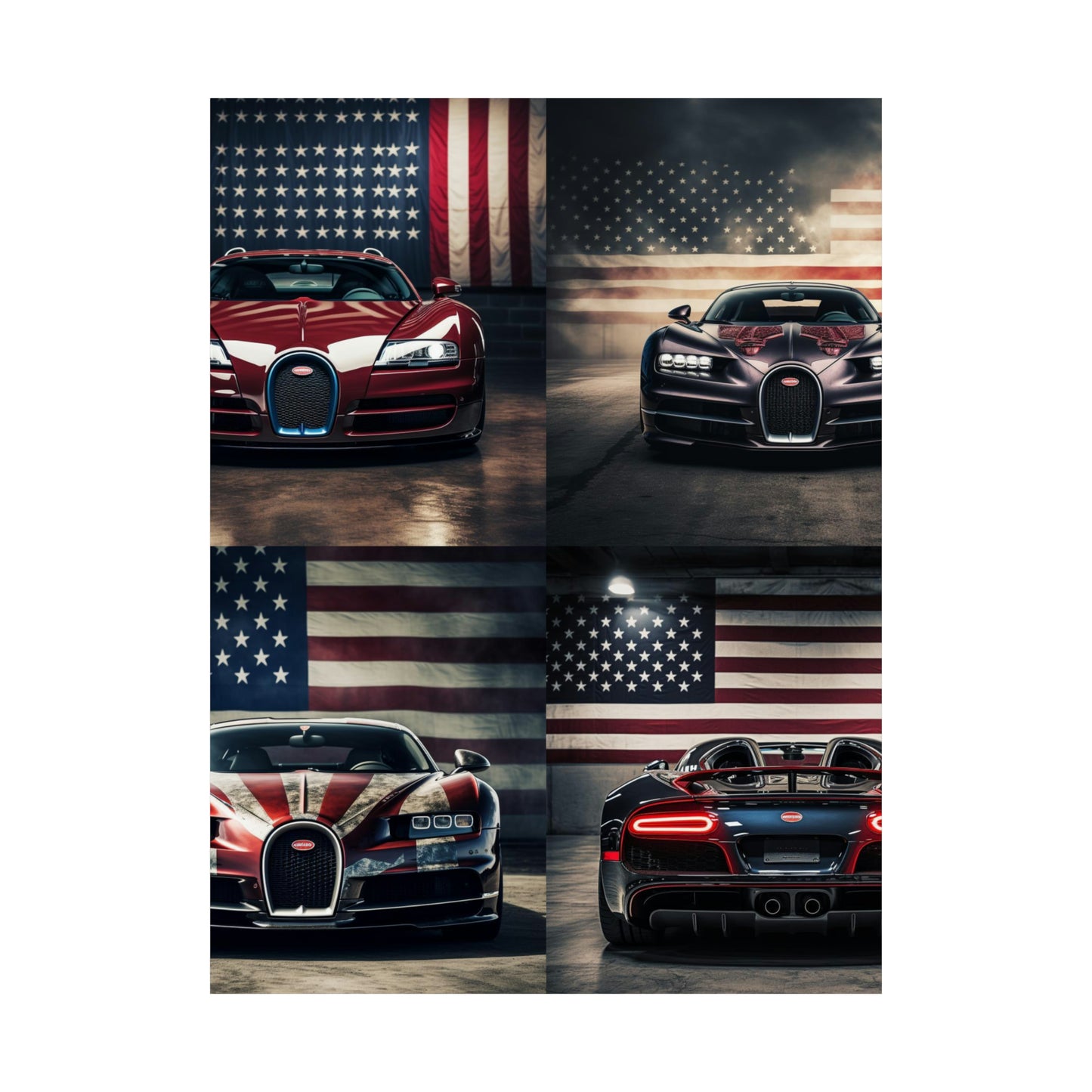 Premium Matte Vertical Posters American Flag Background Bugatti 5