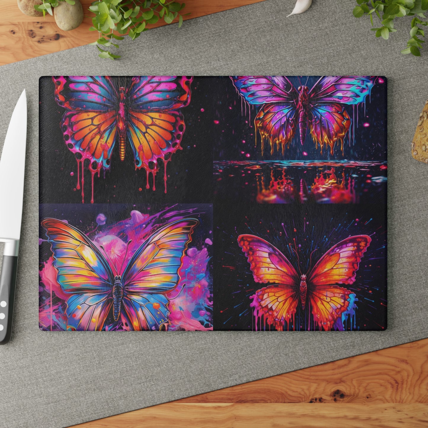 Glass Cutting Board Pink Butterfly Flair 5